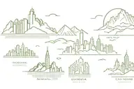 city skyline transitions to mountain landscape tattoo design idea