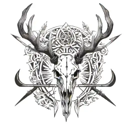 deer skull bow hunting arrows pointing tattoo design idea