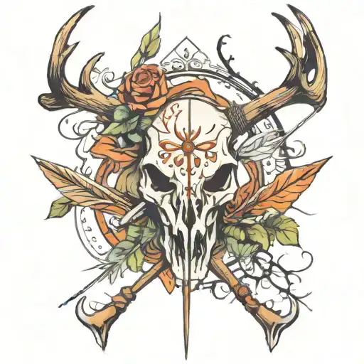 deer skull bow hunting arrows pointing tattoo design idea