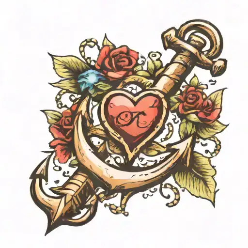 I want an anchor surrounded with a finger print heart and kiss impression  tattoo design idea
