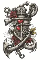 Anchor with a thumb print heart and a kiss lip print tattoo design idea