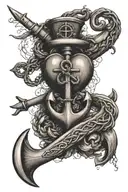 Anchor with a thumb print heart and a kiss lip print tattoo design idea