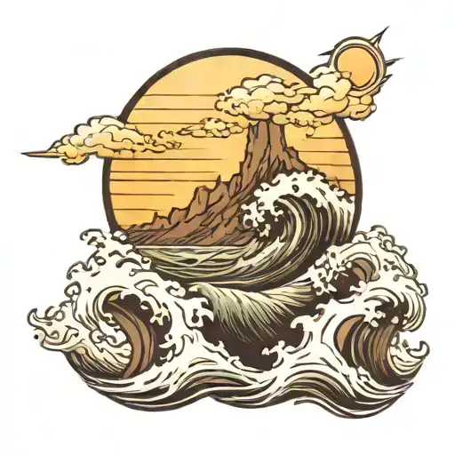 big wave surfing barrel pier mountains sun   tattoo design idea