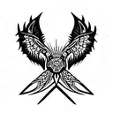 intricate detailed head hawk. Dice. Gear half circle arround. tattoo design idea