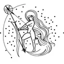A minimalist tattoo of a female centaur holding a bow and arrow, with the Sagittarius constellation incorporated into the background. tattoo design idea