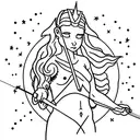 A minimalist tattoo of a female centaur holding a bow and arrow, with the Sagittarius constellation incorporated into the background. tattoo design idea