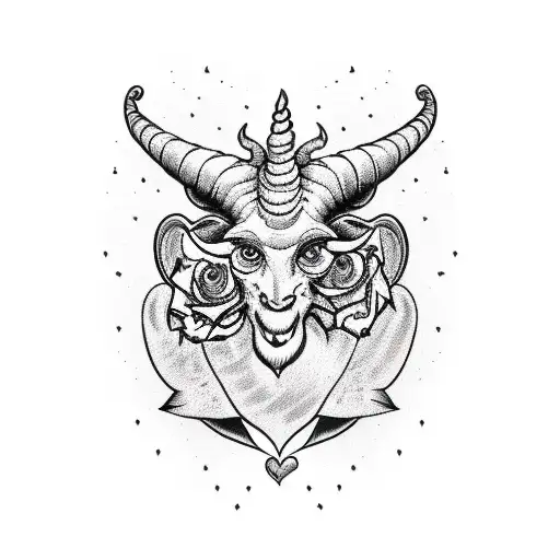 Baphomet with roses and hearts tattoo design idea