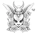 Baphomet with roses and hearts tattoo design idea
