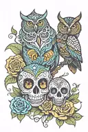owl and sugar skull tattoo design idea