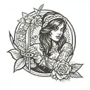 girl and knife tattoo design idea