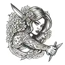 girl and knife tattoo design idea