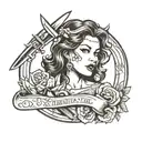 girl and knife tattoo design idea