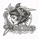 girl and knife tattoo design idea