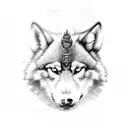 A demonic wolf with Korean traditional patterns and a stethoscope around its neck tattoo design idea