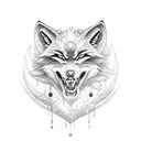 A demonic wolf with Korean traditional patterns and a stethoscope around its neck tattoo design idea