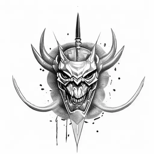 A black-grey tattoo of a devil's face merged with motorcycle gears tattoo design idea