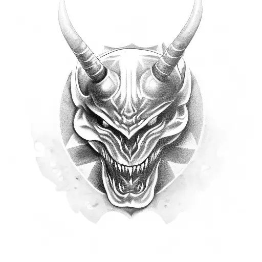 A black-grey tattoo of a devil's face merged with motorcycle gears tattoo design idea