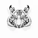 A blackwork tattoo of a tiger playing a guitar with Madrid's iconic landmarks in the background tattoo design idea