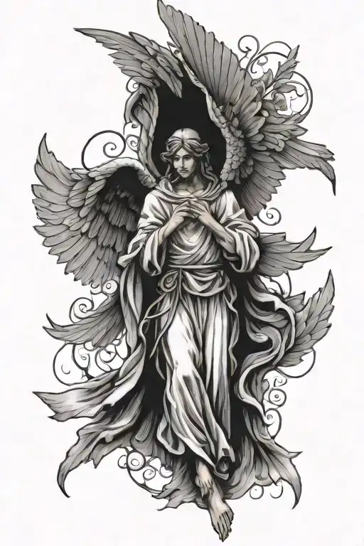 angel gabriel line work, with crosses   tattoo design idea