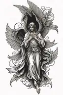 angel gabriel line work, with crosses   tattoo design idea