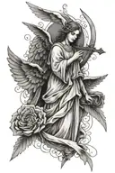 angel gabriel line work, with crosses   tattoo design idea