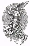 angel gabriel line work, with crosses   tattoo design idea