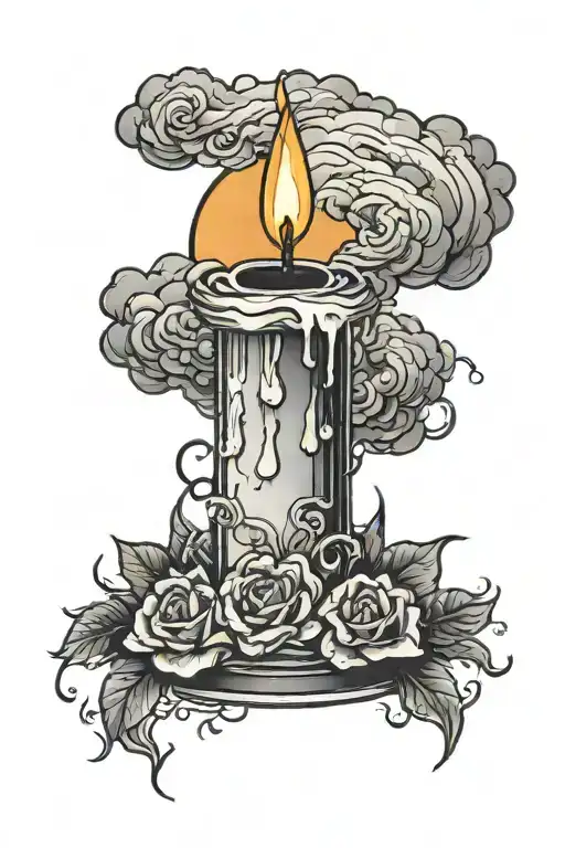 storm cloud over a lit candle tattoo design idea
