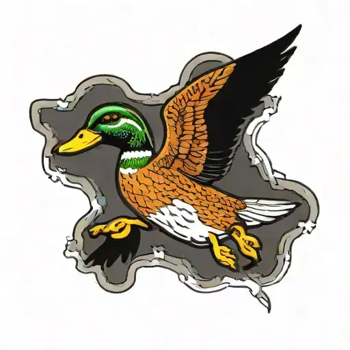 mallard duck flying tattoo design idea