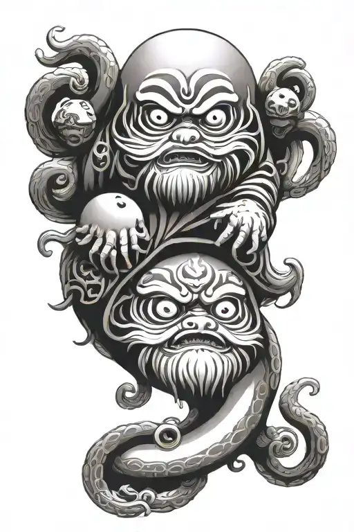 daruma with a octupus all over tattoo design idea