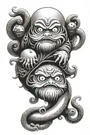 daruma with a octupus all over tattoo design idea