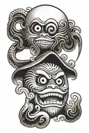 daruma with a octupus all over tattoo design idea