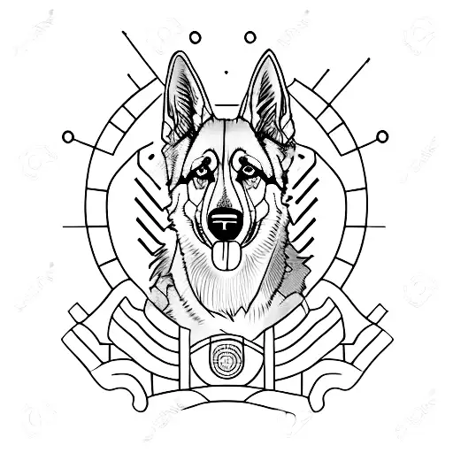 German shepherd, cardiogram tattoo design idea