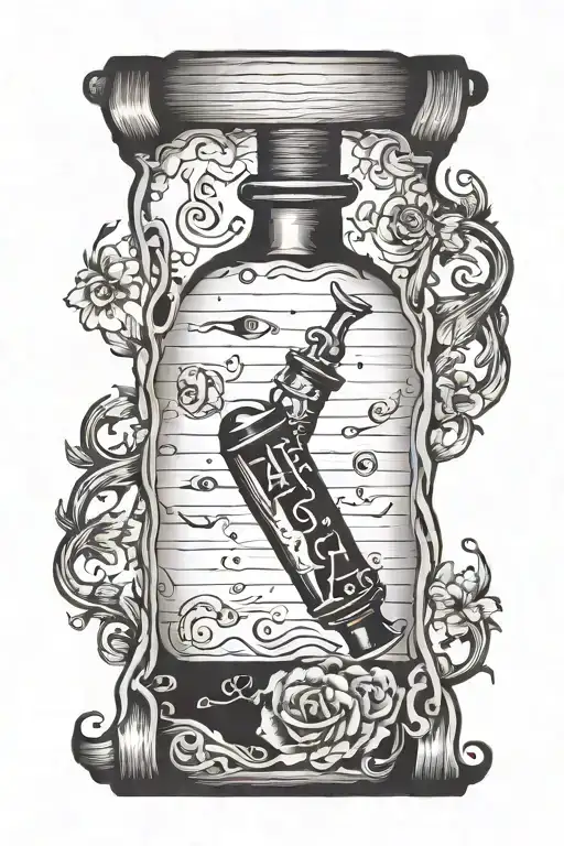  message in a bottle with the letters A B J C G tattoo design idea
