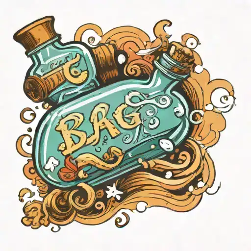 message in a bottle with the letters A B J C G tattoo design idea