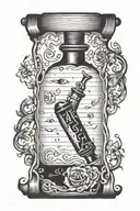  message in a bottle with the letters A B J C G tattoo design idea