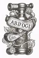  message in a bottle with the letters A B J C G tattoo design idea
