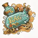 message in a bottle with the letters A B J C G tattoo design idea