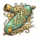message in a bottle with the letters A B J C G tattoo design idea