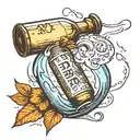 message in a bottle with the letters A B J C G tattoo design idea