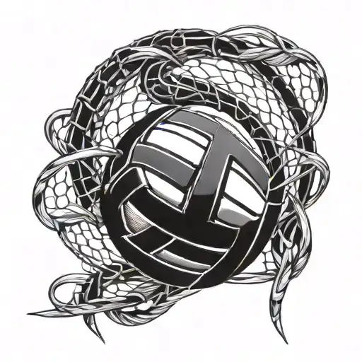An intricate design of a volleyball net morphing into a serpent, symbolizing agility and quick reflexes tattoo design idea