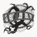 An intricate design of a volleyball net morphing into a serpent, symbolizing agility and quick reflexes tattoo design idea