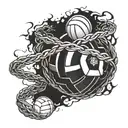An intricate design of a volleyball net morphing into a serpent, symbolizing agility and quick reflexes tattoo design idea