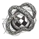 An intricate design of a volleyball net morphing into a serpent, symbolizing agility and quick reflexes tattoo design idea