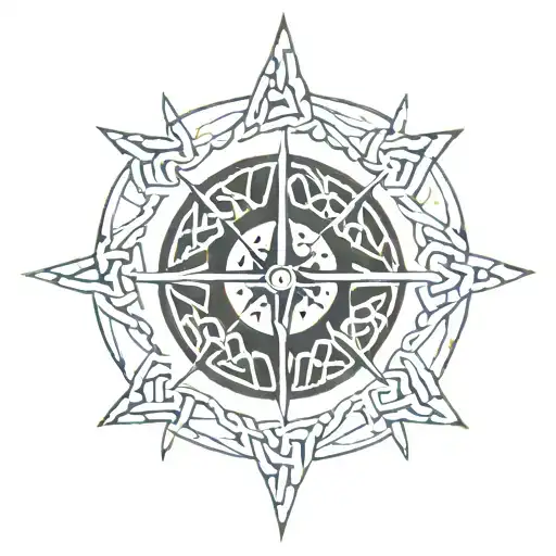 nautical compass. Celtic knot.  thin black line.  cactus tattoo design idea