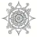 nautical compass. Celtic knot.  thin black line.  cactus tattoo design idea