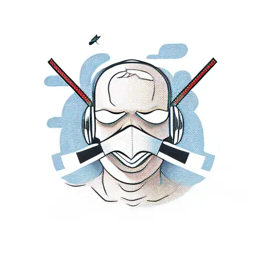 airplane doodle; airplane wearing a mask; covid written on its body with capital letters tattoo design idea