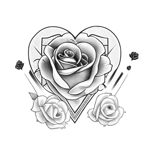 A heart-shaped dumbbell surrounded by roses tattoo design idea