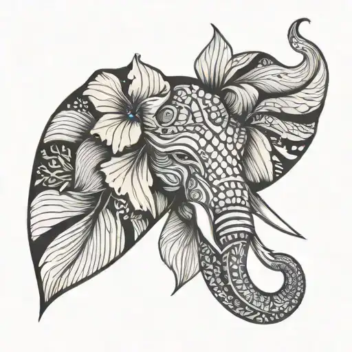 half elephant face with half African lily flower tattoo design idea