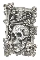 deck of cards, snake, skull, evil nun tattoo design idea