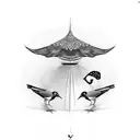 A pidgeon and a magpie with text that reads "purpose is not universal" tattoo design idea